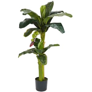 5 ft. Artificial and 3 ft. Artificial Green Banana Silk Tree with Bananas
