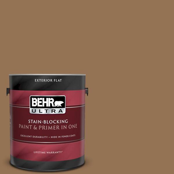 BEHR ULTRA 1 gal. #UL140-21 Toffee Bar Flat Exterior Paint and Primer in One
