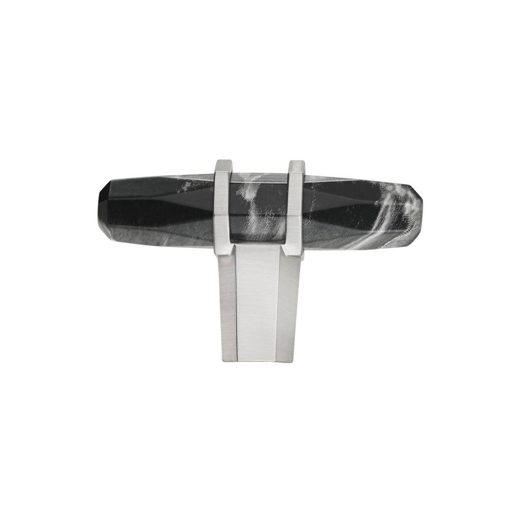 2.5" Brushed Nickel and Marble Black T-Handle Bar Knob
