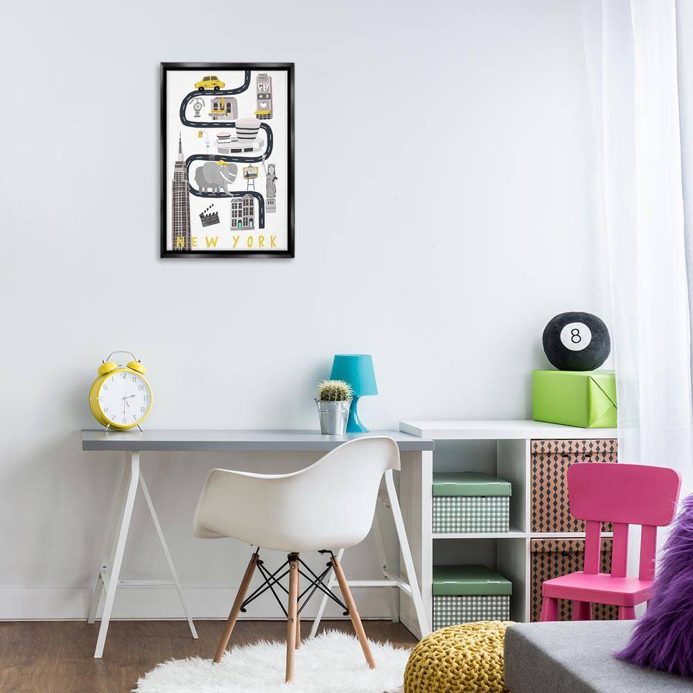 New York Whimsical Travel City by Carla Daly Black Floater Frame Abstract Graphic Art Print 25 in. x 17 in. price history on PriceWatchPro