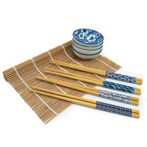 13-Piece Multicolored Bamboo Chopstick Set with Sauce Dishes
