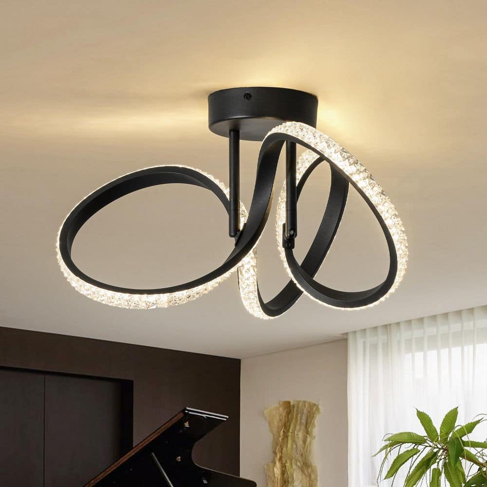 HUOKU Liman Modern 1-Light 16.1 in. W Black Swirl Ring Flush Mount