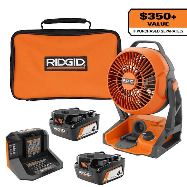 18V Cordless Hybrid Jobsite Fan with (2) 4.0 Ah Batteries, Charger, and Bag