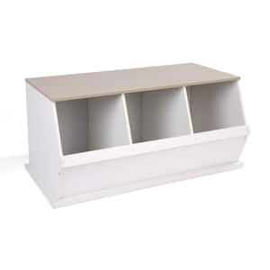 White/Gray Woodgrain Three Bin Stackable Storage Cubby