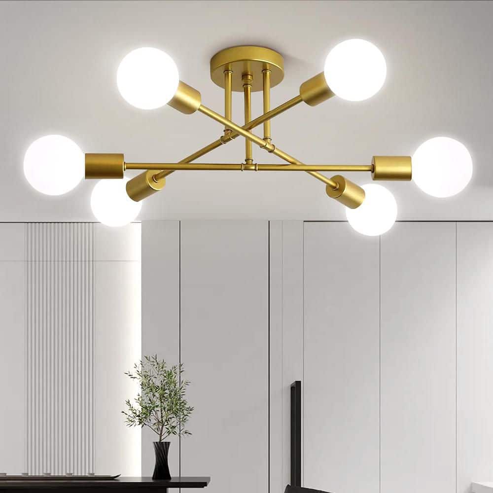 21 in. 6-Light Gold Ceiling Light Fixture Flush Mount with No