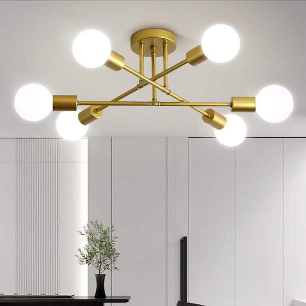 21 in. 6-Light Gold Ceiling Light Fixture Flush Mount with No