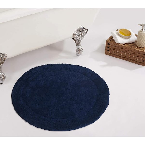 HOME WEAVERS INC Waterford Collection 100% Cotton Tufted Bath Rug, Machine Wash, 22 in. Round, Navy