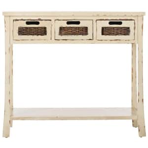 Autumn 34 in. 3-Drawer Rustic White/Cream Wood Console Table