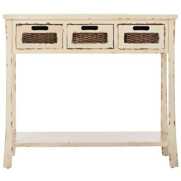 SAFAVIEH Autumn 34 in. 3-Drawer Rustic White/Cream Wood Console Table