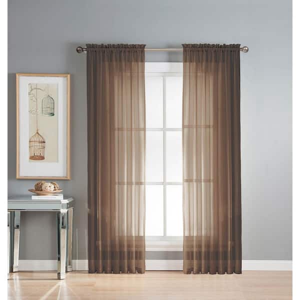 Window Elements Chocolate Extra Wide Rod Pocket Sheer Curtain - 56 in. W x 84 in. L  (Set of 2)
