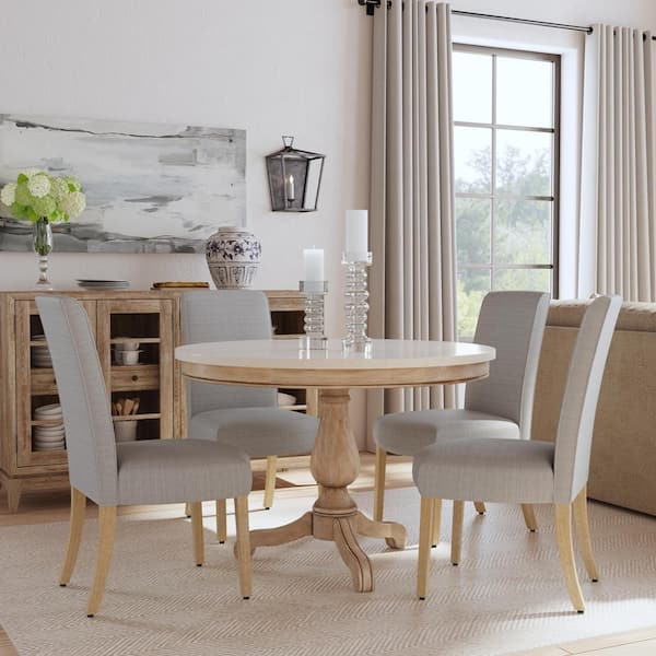 Scalloped Detail Light Gray Woven Upholstered Dining Chair (Set of 2)
