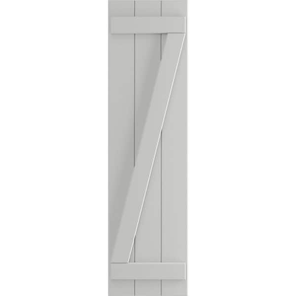Ekena Millwork 16-1/8 in. x 53 in. True Fit PVC Three Board Joined Board and Batten Shutters with Z-Bar, Hailstorm Gray (Per Pair)