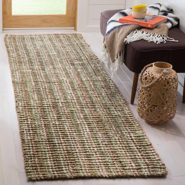 Natural Fiber Sage/Beige 3 ft. x 14 ft. Solid Runner Rug