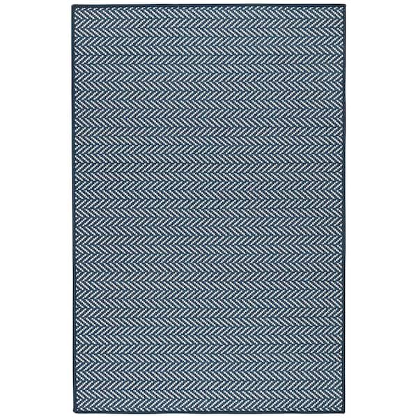 Herringbone Machine Washable Navy 8 ft. x 10 ft. Indoor Area Rug