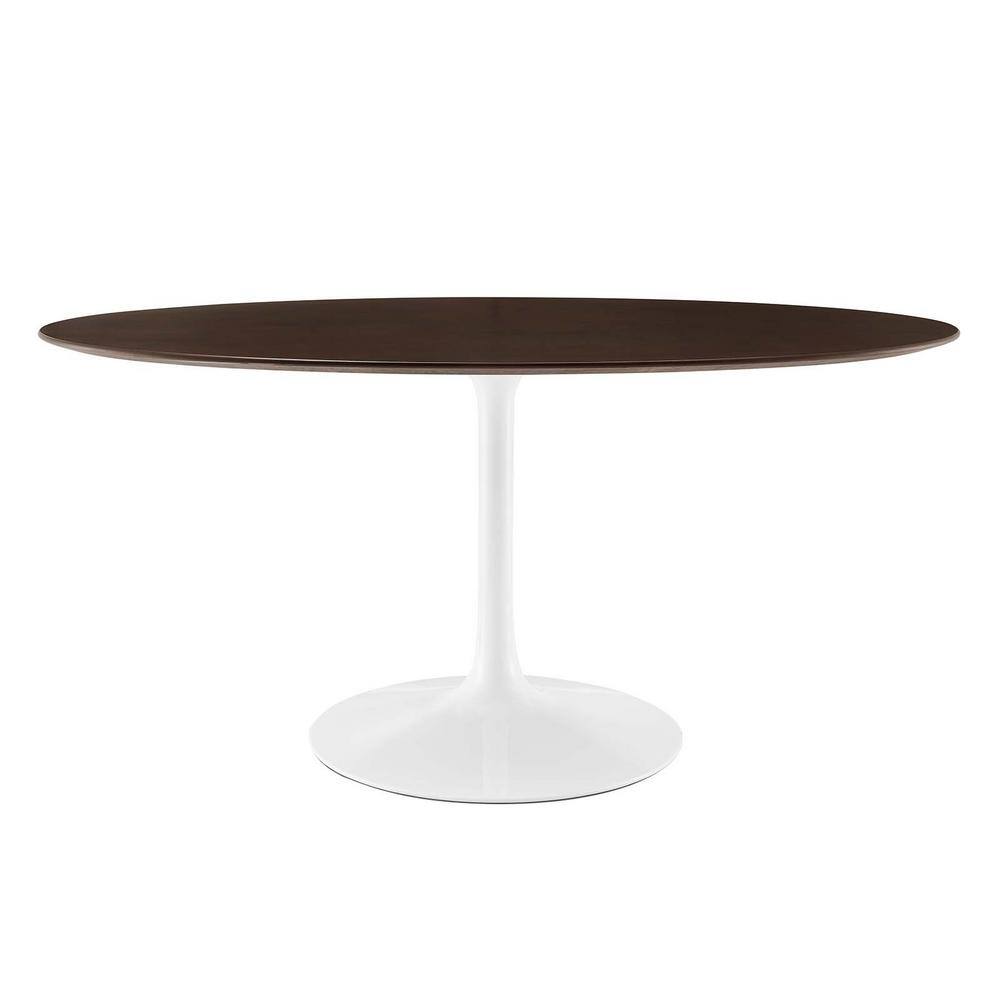 Lippa 60" Walnut Oval Wood Dining Table with White Metal Base