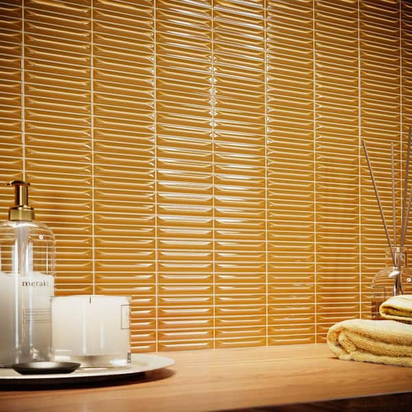 Stria Honey 7.87 in. x 7.87 in. Glossy Ceramic Stacked Tile Sample