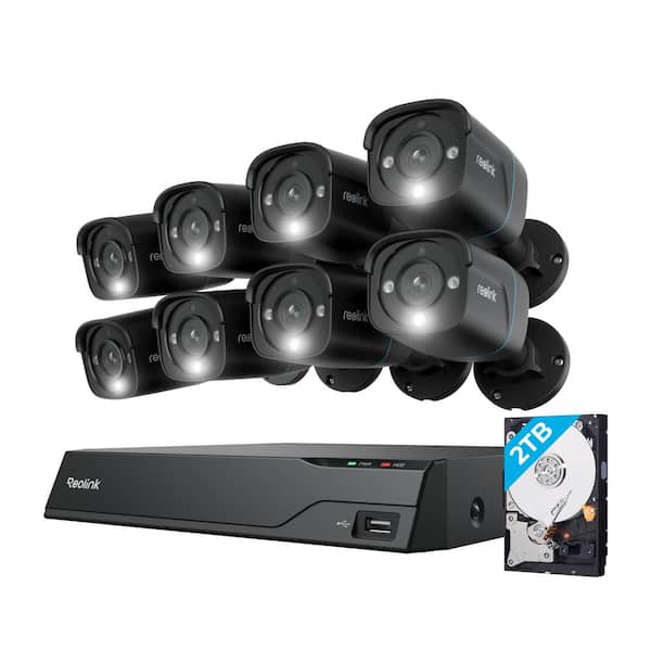 8-Channel 4K 8MP 2TB NVR Security Surveillance System with 8-Wired Black Metal Spotlight Bullet Cameras Expandable