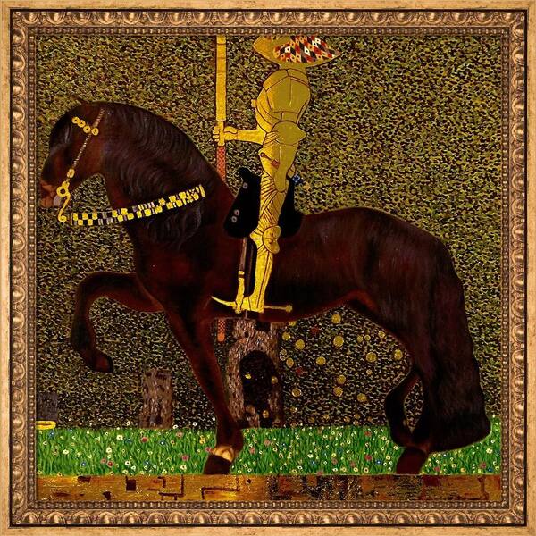 LA PASTICHE The Golden Knight (Luxury Line) by Gustav Klimt Versailles Gold Framed Animal Oil Painting Art Print 27.5 in. x 27.5 in.