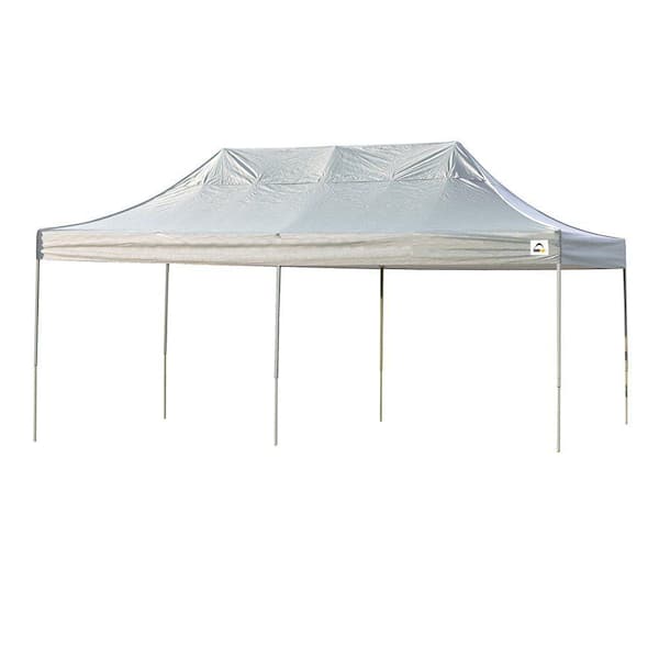 ShelterLogic 10 ft. W x 20 ft. H Straight-Leg Pop-Up Canopy with White Cover, Black Roller Bag, and 4-Position-Adjustable Steel Frame