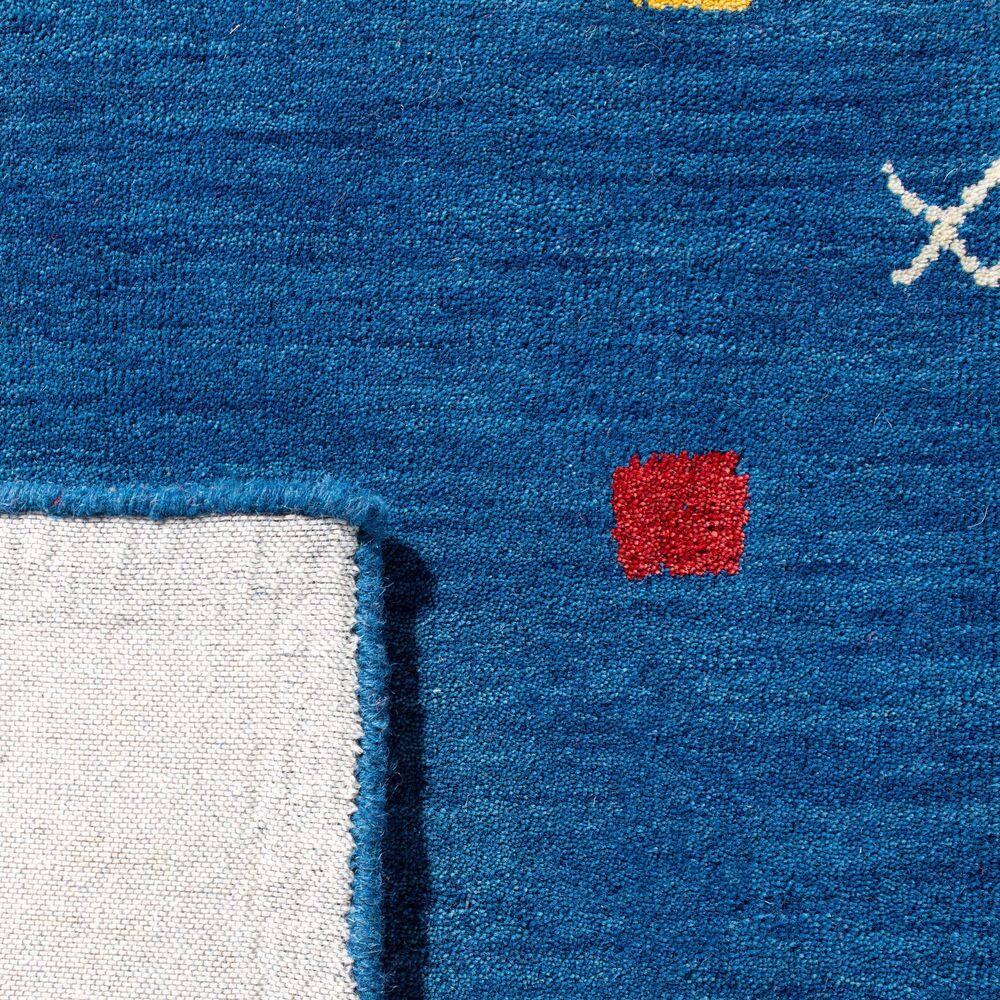 Handmade Blue Wool 27" Hand-Knotted Area Rug