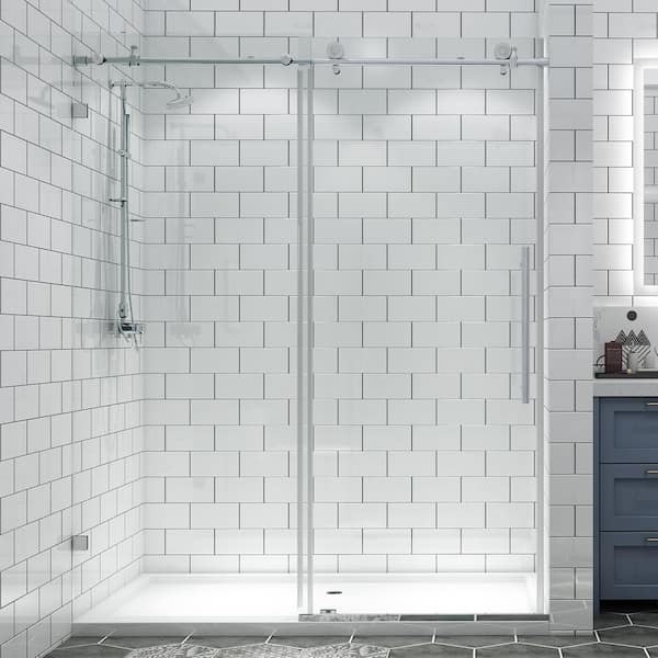 TOOLKISS 60 in. W x 74 in. H Sliding Frameless Shower Door in Chorme with Clear Glass