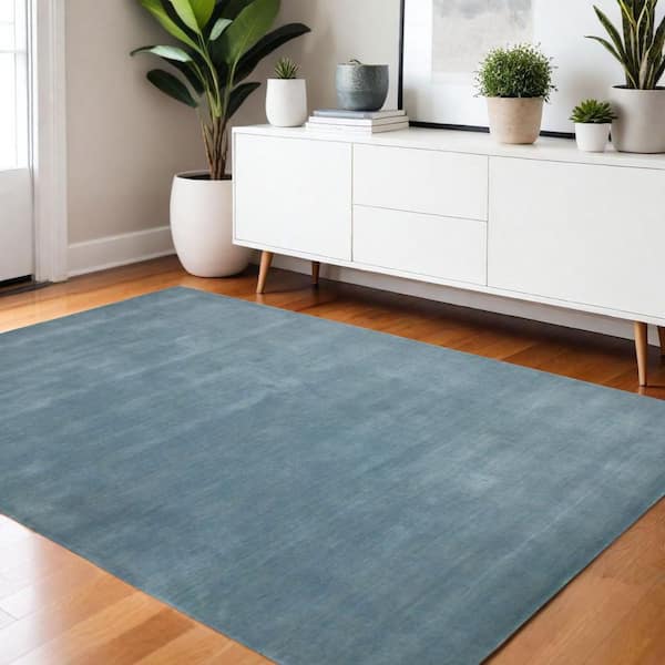 4 ft. x 6 ft. Light Blue Wool Hand Woven Area Rug