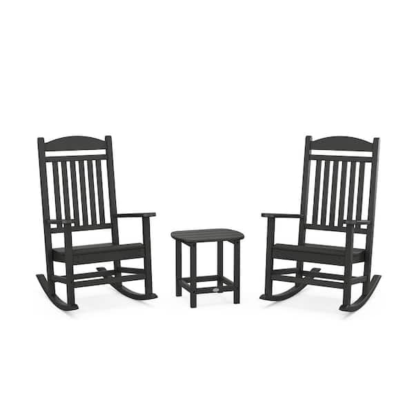 POLYWOOD Grant Park Plastic 3-Piece Black Outdoor Rocking Chair Set