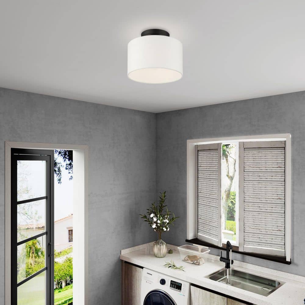 Black Nickel Glass Drum LED Indoor/Outdoor Light