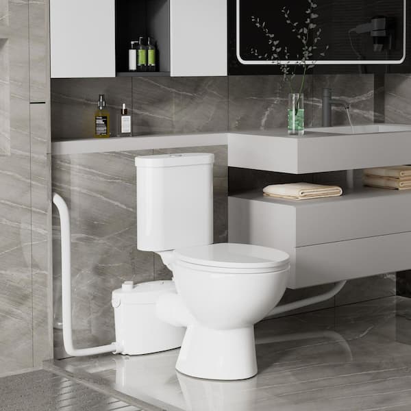2-Piece 1.0/1.6 GPF Double Flush Round Toilet with .8 HP Macerating Pump in White