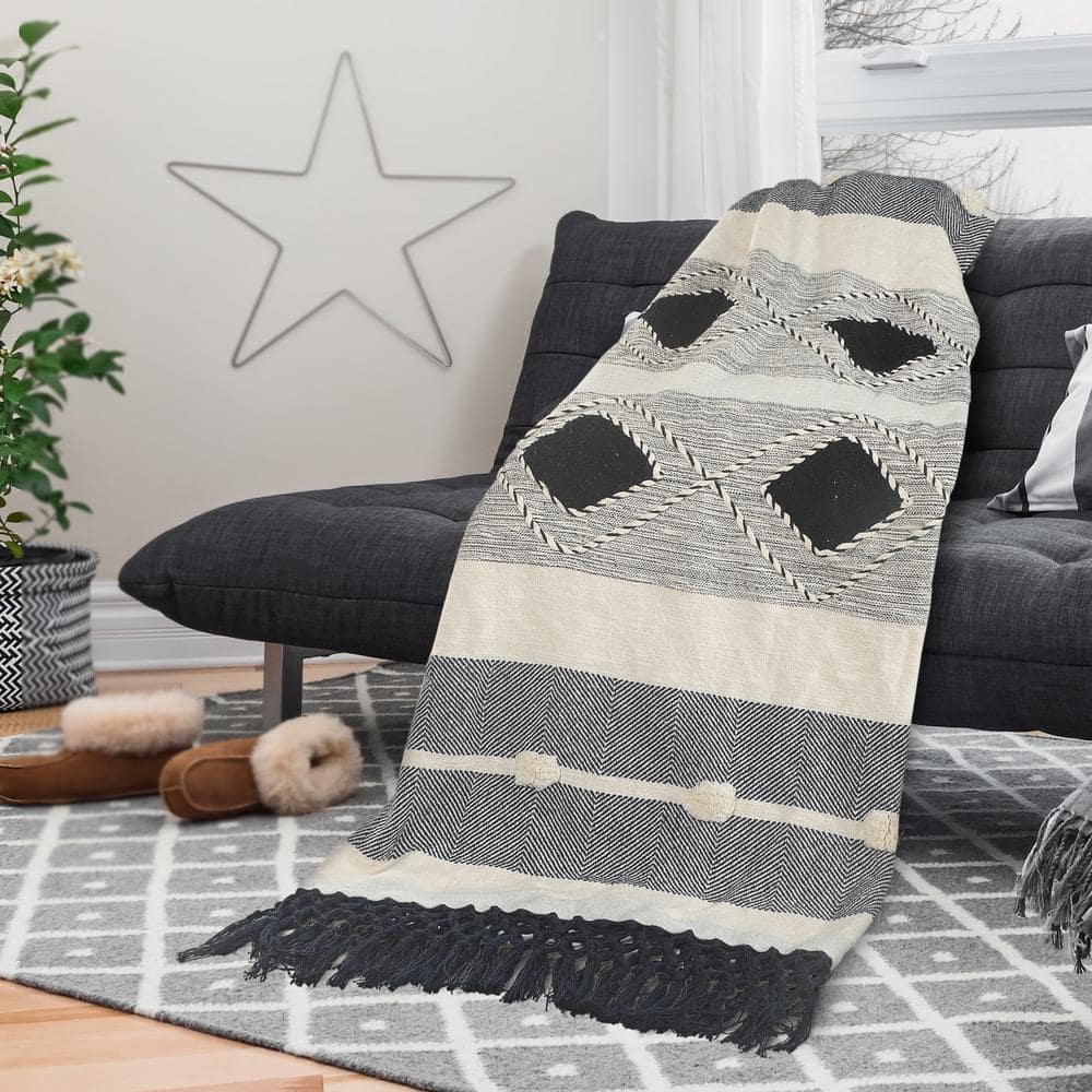 Gemma Symmetry Gray Geometric Organic Cotton Throw Blanket