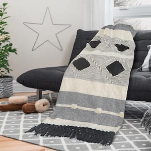 Gemma Symmetry Gray Geometric Organic Cotton Throw Blanket