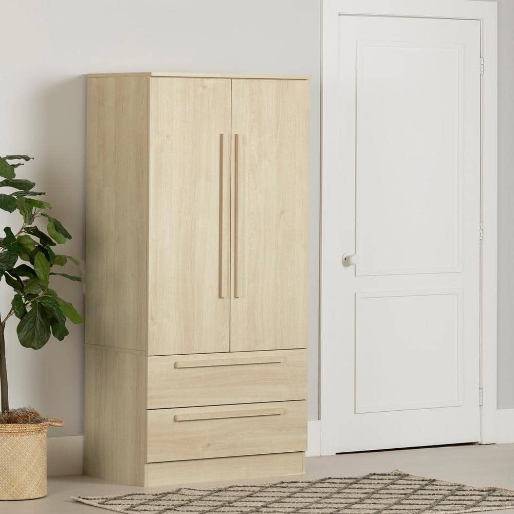 Bleached Oak Contemporary Hinged Wardrobe with Drawers and Shelves