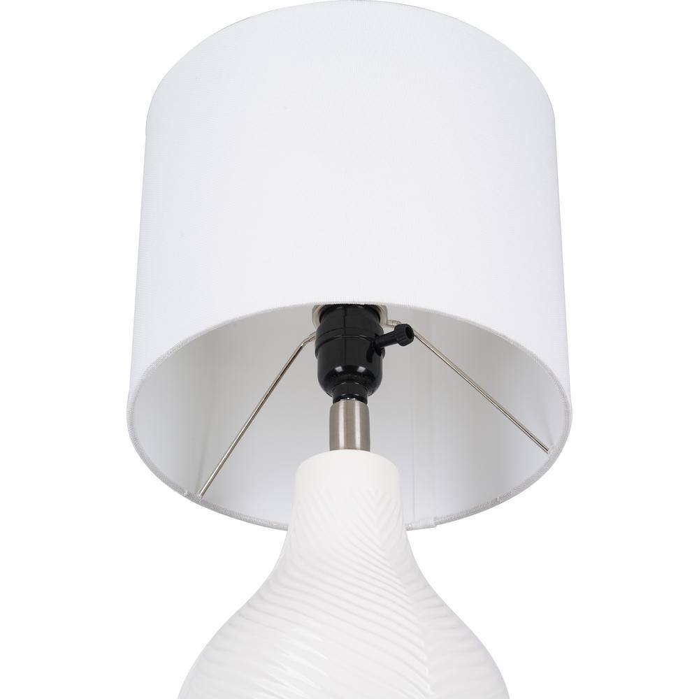 White Ceramic Gourd Table Lamp with Linen Drum Shade, 18"