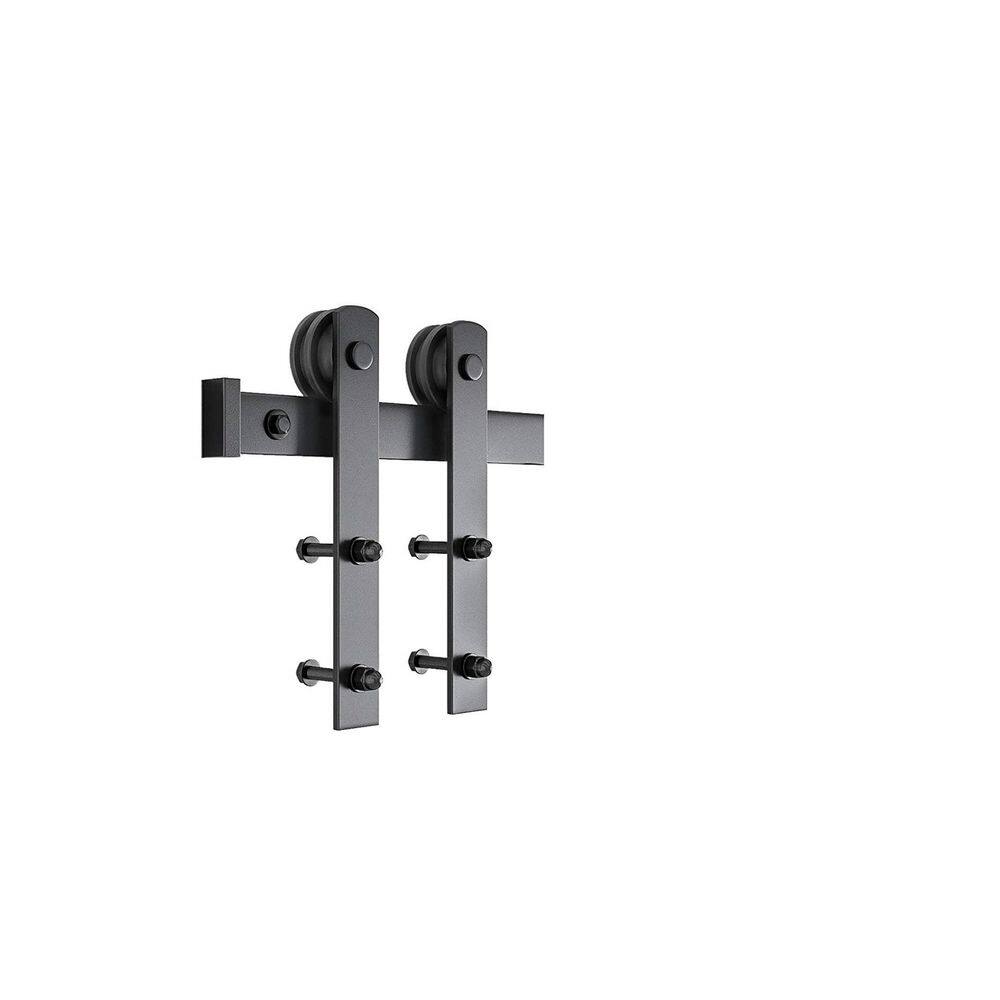 Gray Oak and Frosted Glass Sliding Barn Door Kit with Black Hardware