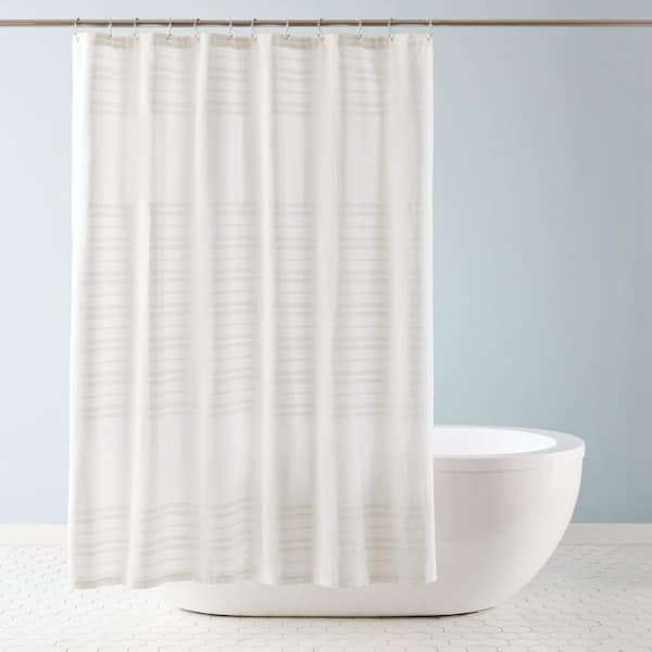 TOWN & COUNTRY LIVING Sophia Textured Cotton Stripe 70 in. x 72 in. Shower Curtain in White