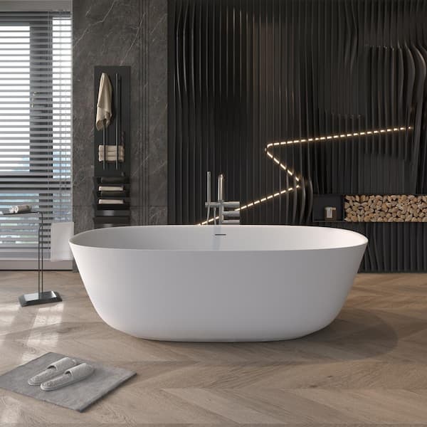Xspracer Moray 71 in. x 35 in. Solid Surface Stone Resin Flatbottom Freestanding Bathtub Soaking Bathtub in Matte White
