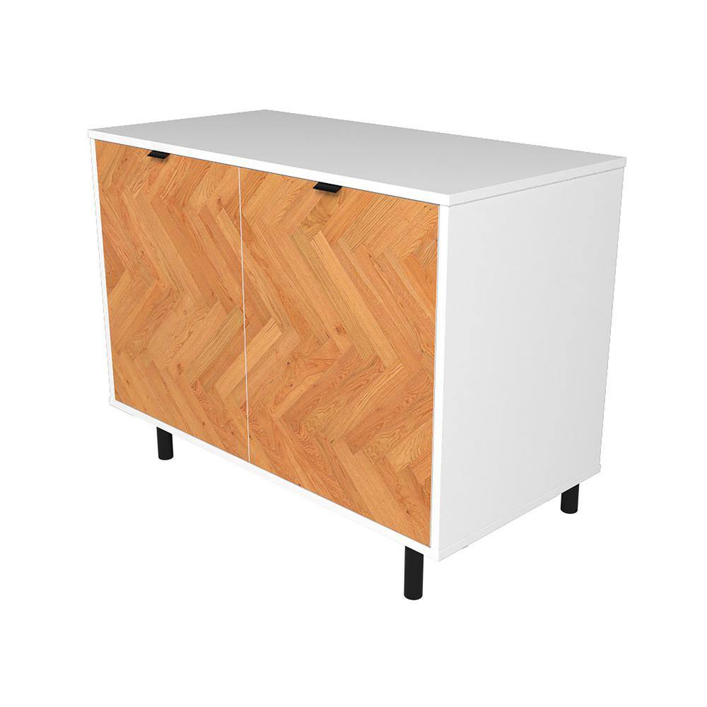 Liam White and Wood Mid-Century Modern Accent Cabinet