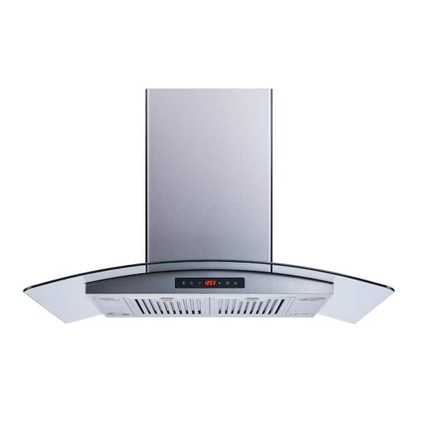 Winflo 36 in. 439 CFM Convertible Island Mount Range Hood in Stainless Steel/Glass with Baffle Filters