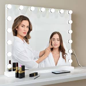 27. 17 in. W x 23.23 in. H Small Rectangular Frameless Dimmable Wall Bathroom Vanity Mirror in White