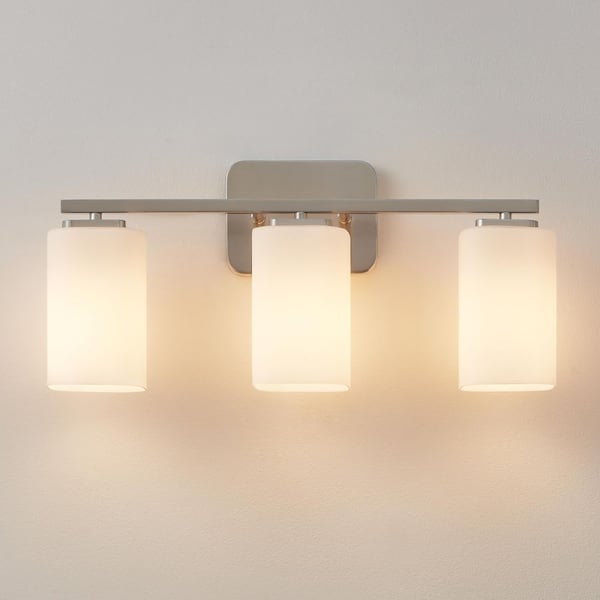 KAWOTI 20.5 in. 3-Light Brushed Nickel Clemmon Vanity Light with Square Frosted White Glass Shade