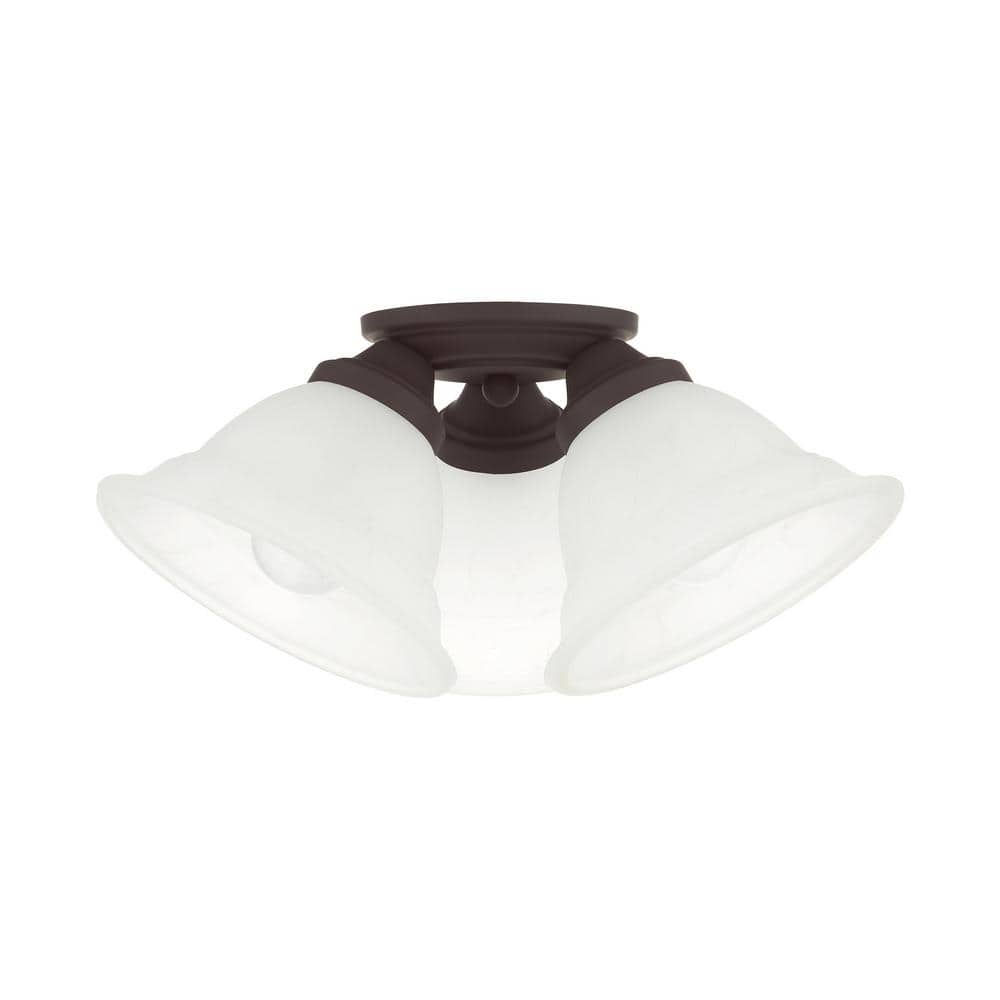 Wynnewood Bronze 3-Light Flush Mount with Gray Marble Glass