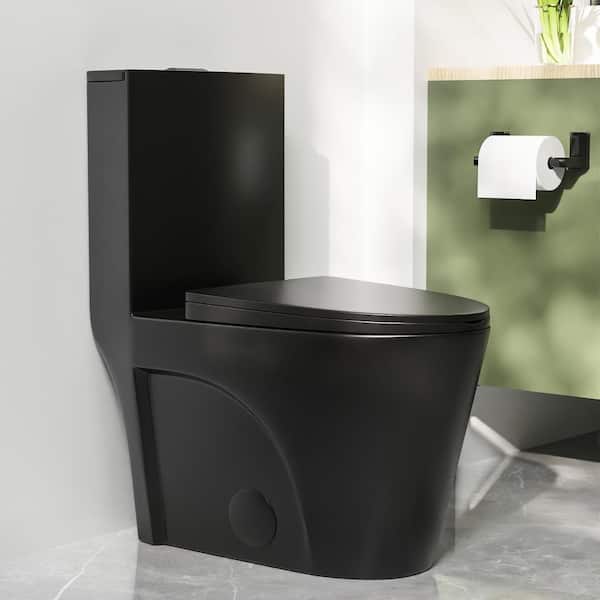 DEERVALLEY Ace 10 in. Rough In 1-Piece 1.1/1.6 GPF Dual Flush Elongated Toilet in Black, Seat Included