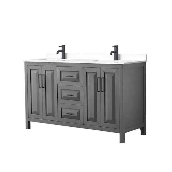 Wyndham Collection Daria 60 in. W x 22 in. D x 35.75 in. H Double Bath Vanity in Dark Gray with White Cultured Marble Top