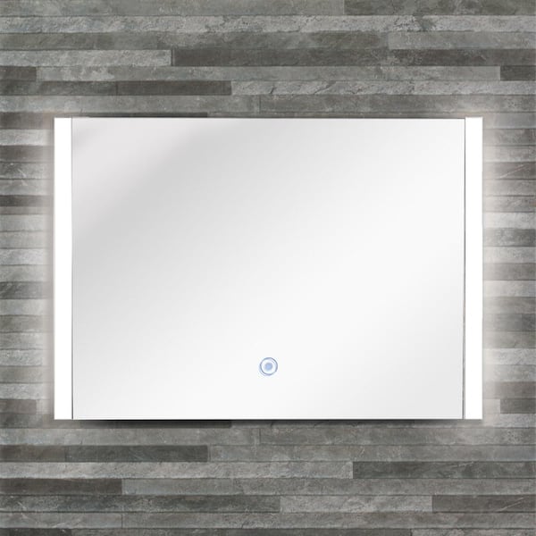 Transolid Ethan 35.43 in. W x 24.02 in. H Frameless Rectangular LED Light Bathroom Vanity Mirror in Silver