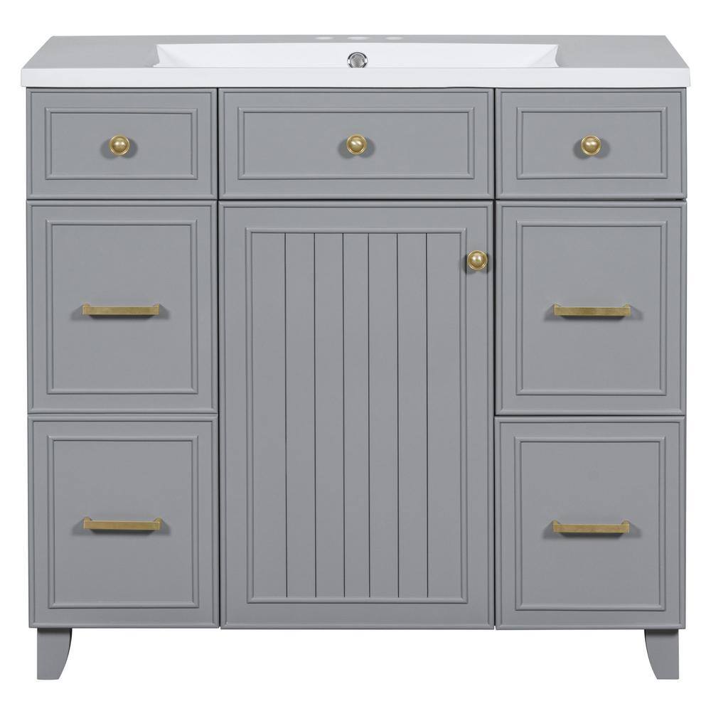 36 in. W x 18 in. D x 34 in. H Freestanding Bath Vanity in Gray with White 