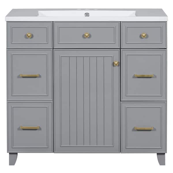 Unbranded 36 in. W x 18 in. D x 34 in. H Freestanding Bath Vanity in Gray with White Cultured Marble Top