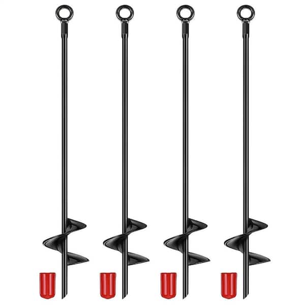 18.11 in. H Black Heavy Duty Steel Ground Auger Stakes 2.76 in. Wide Spiral Drill Bits Soil Hole Digging Drill (4-Pack)