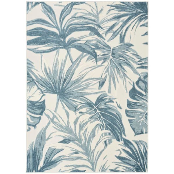 Aloha Ivory Blue 5 ft. x 8 ft. Palmette Contemporary Area Rug