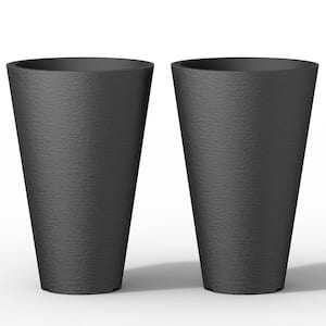 Large and Tall 23 in. H Round Charcoal Black Plastic Planter Pots for Indoor/Outdoor Plants Set of 2