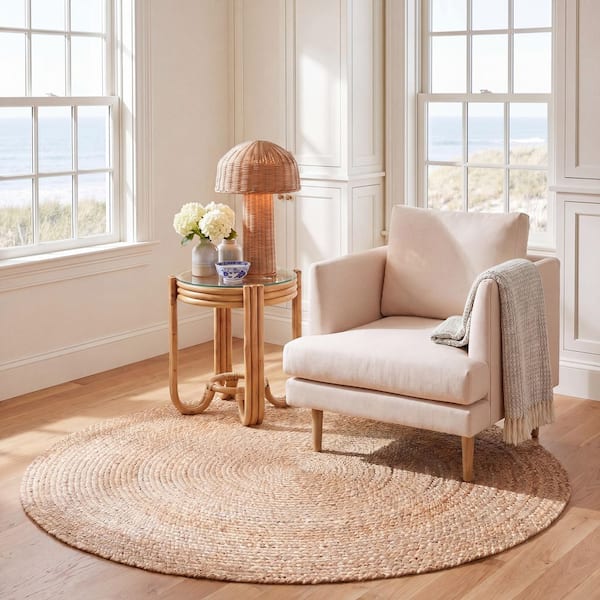 Natural Fiber 11 ft. x 11 ft. Round Natural/Ivory Woven Ascending Area Rug